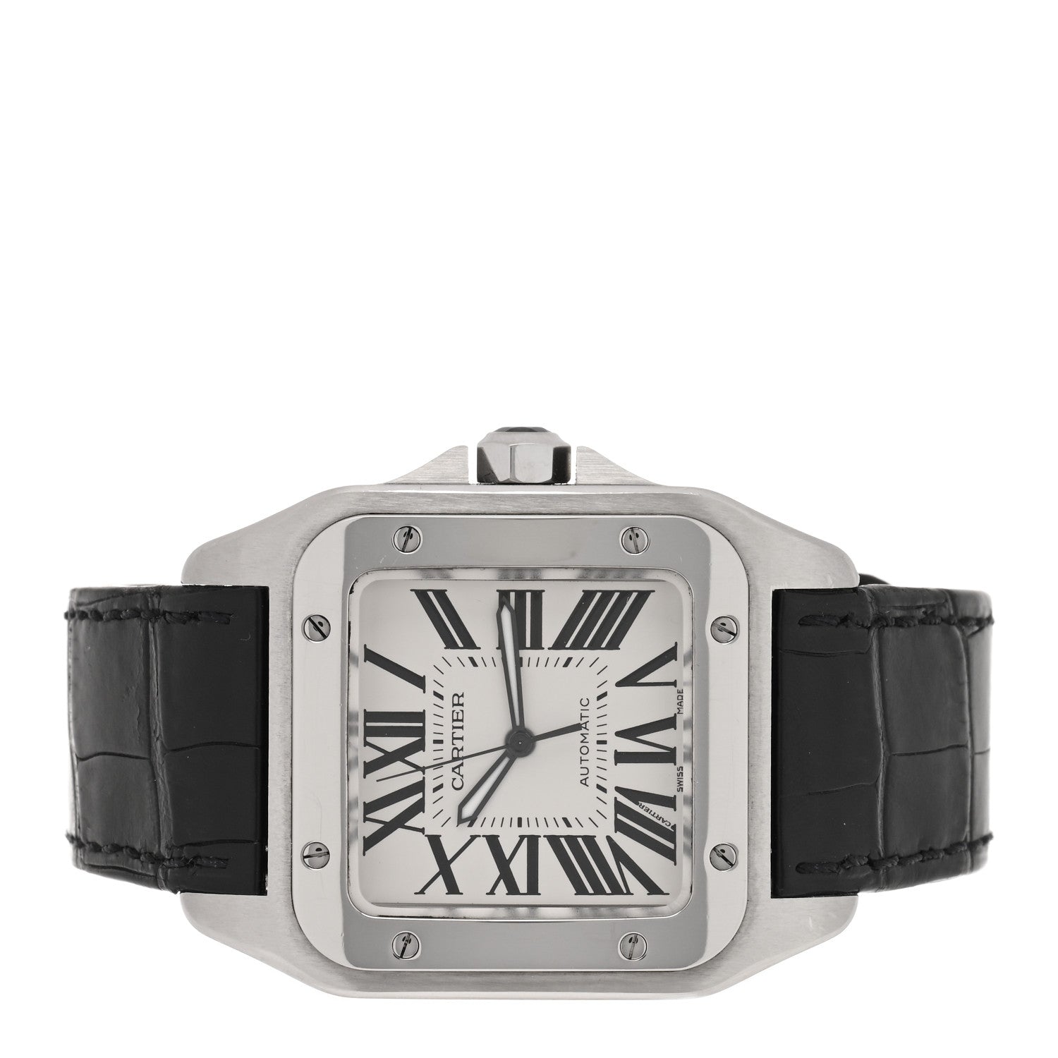 Cartier Stainless Steel Alligator 38mm Santos 100 Automatic Watch 2 of 5