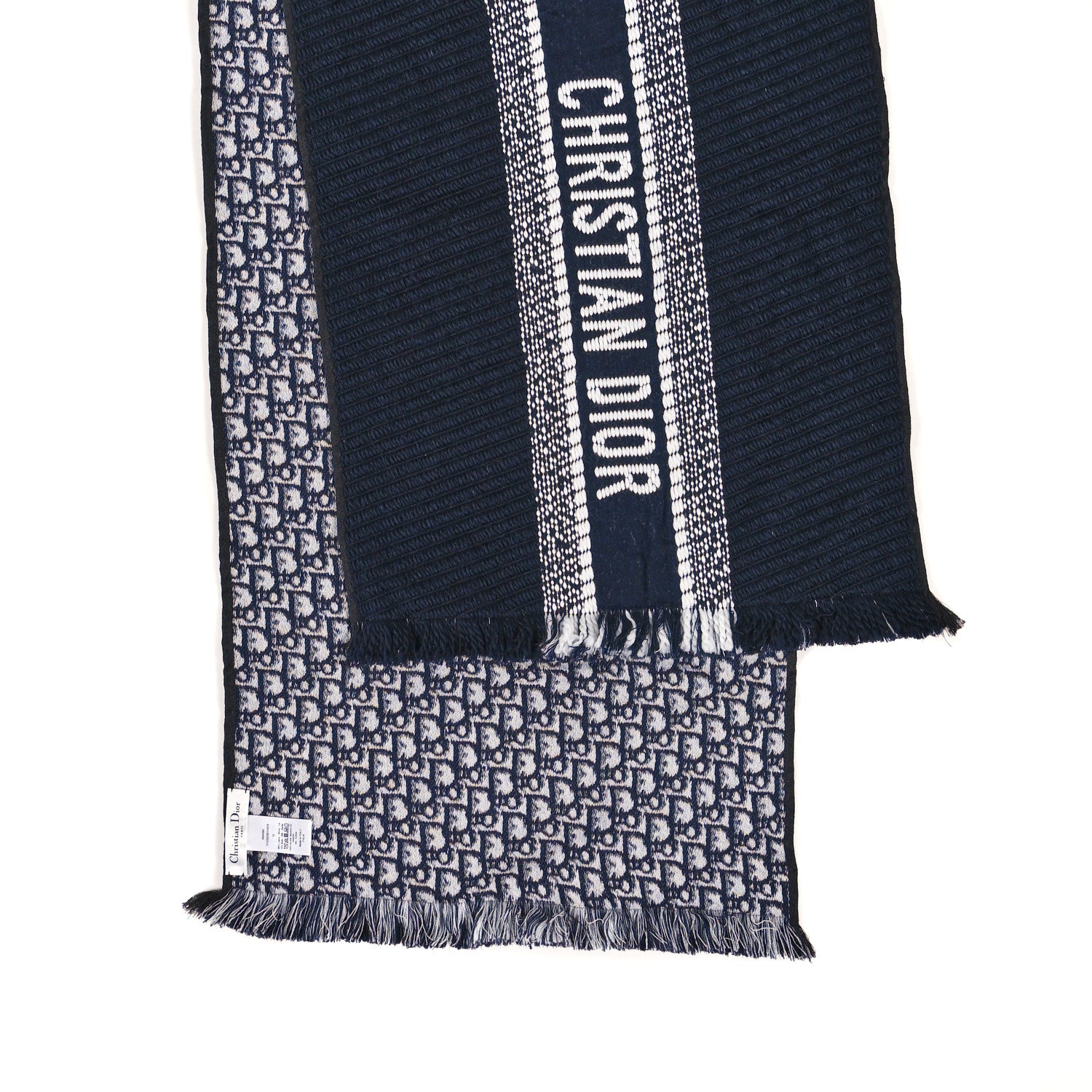 Christian Dior Wool Silk Oblique University Reversible Scarf Navy Blue 3 of 3