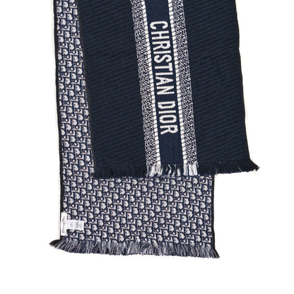Christian Dior Wool Silk Oblique University Reversible Scarf Navy Blue 3 of 3