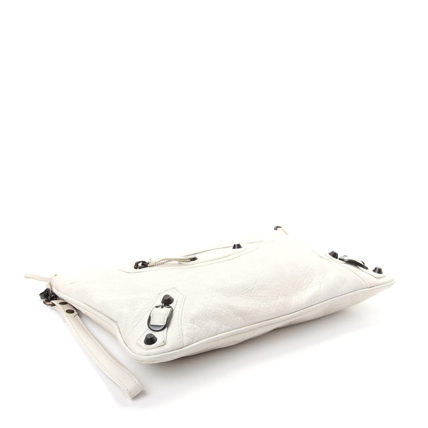 Agneau Classic Hardware Flat Handle Clutch White