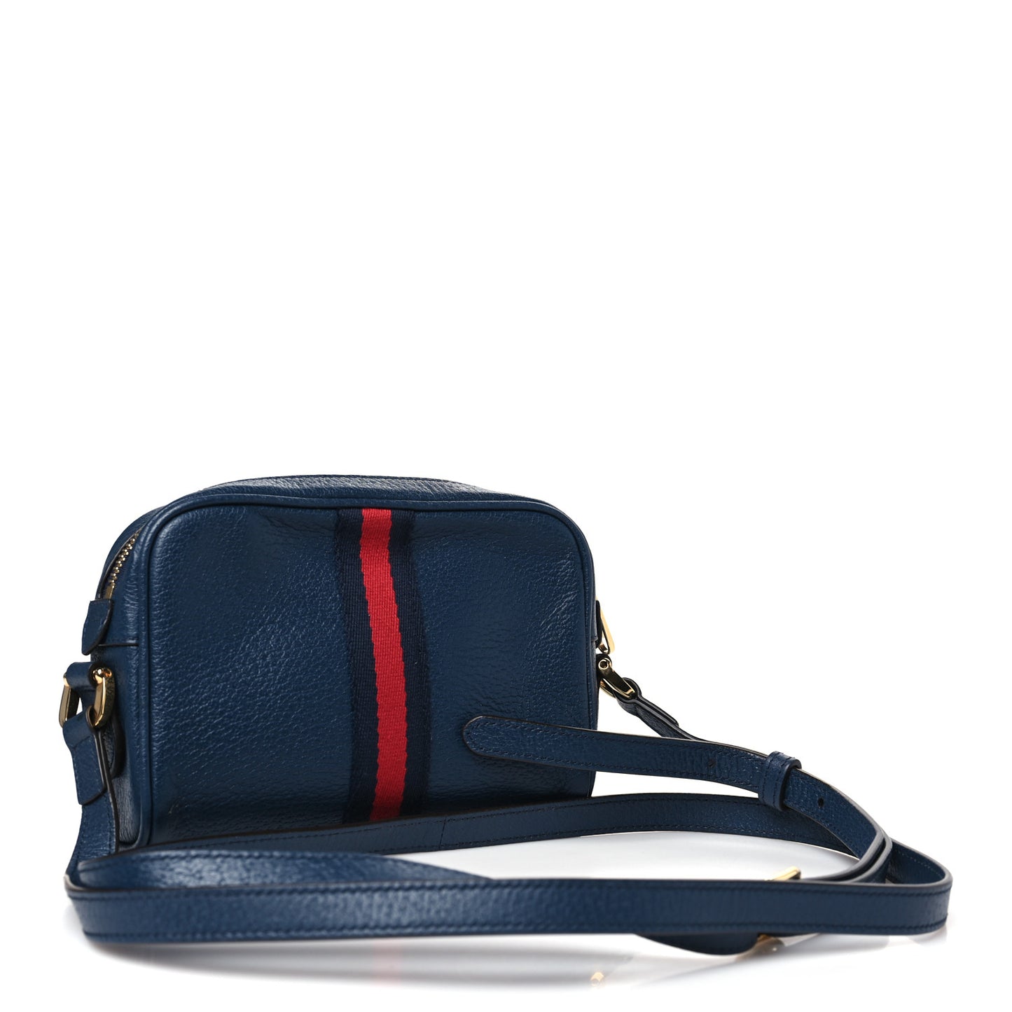 Textured Calfskin Web Mini Ophidia Shoulder Bag Blue Agata