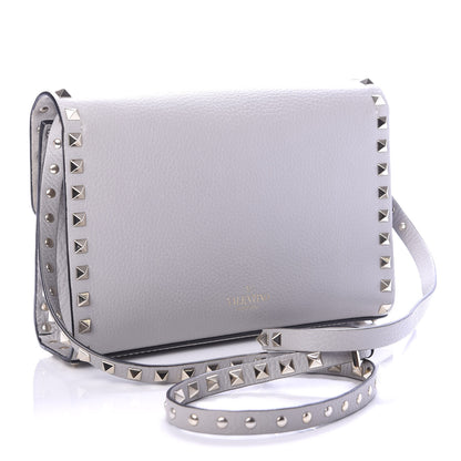 Valentino Garavani Pebbled Calfskin Medium Rockstud Flip Lock Crossbody Bag Pastel Grey 2 of 10