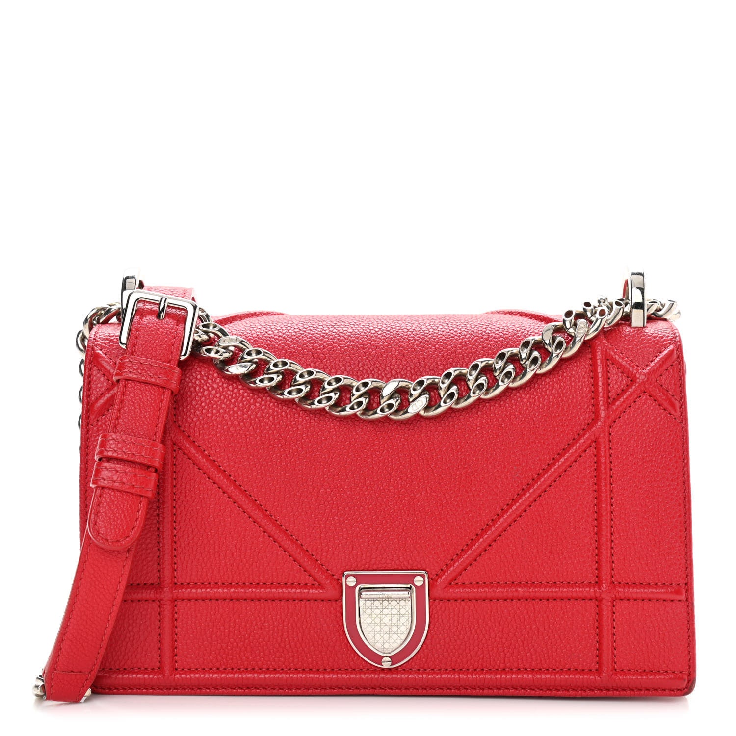 Christian Dior Grained Calfskin Small Diorama Flap Bag Red 1 of 12