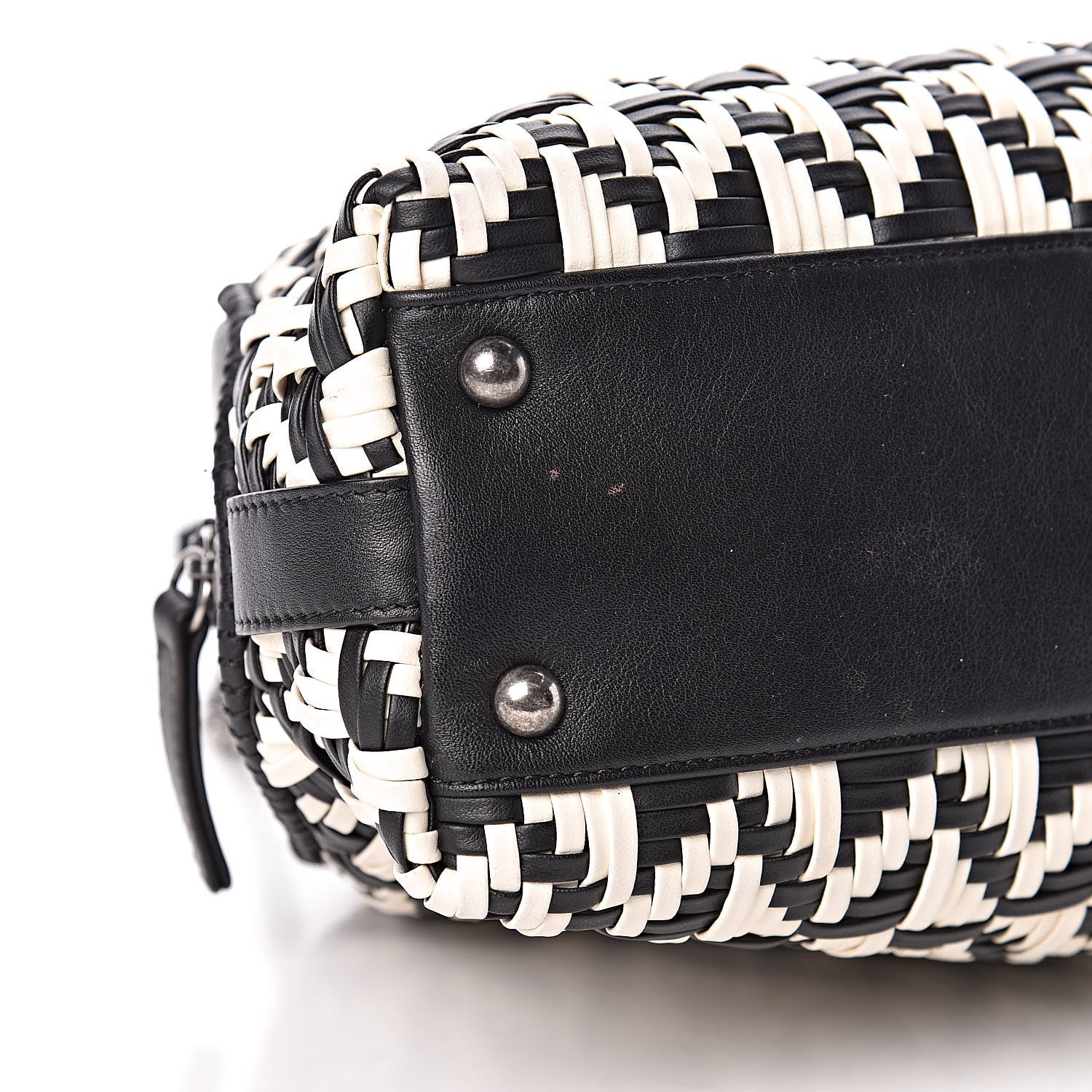 Chanel Calfskin Woven Bowling Bag Black White 9 of 10