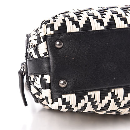 Chanel Calfskin Woven Bowling Bag Black White 9 of 10