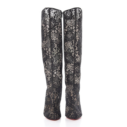 Christian Louboutin Mesh Guipure Wax Lace Kid Tennissina 100 Tall Boots 36.5 Black 2 of 10