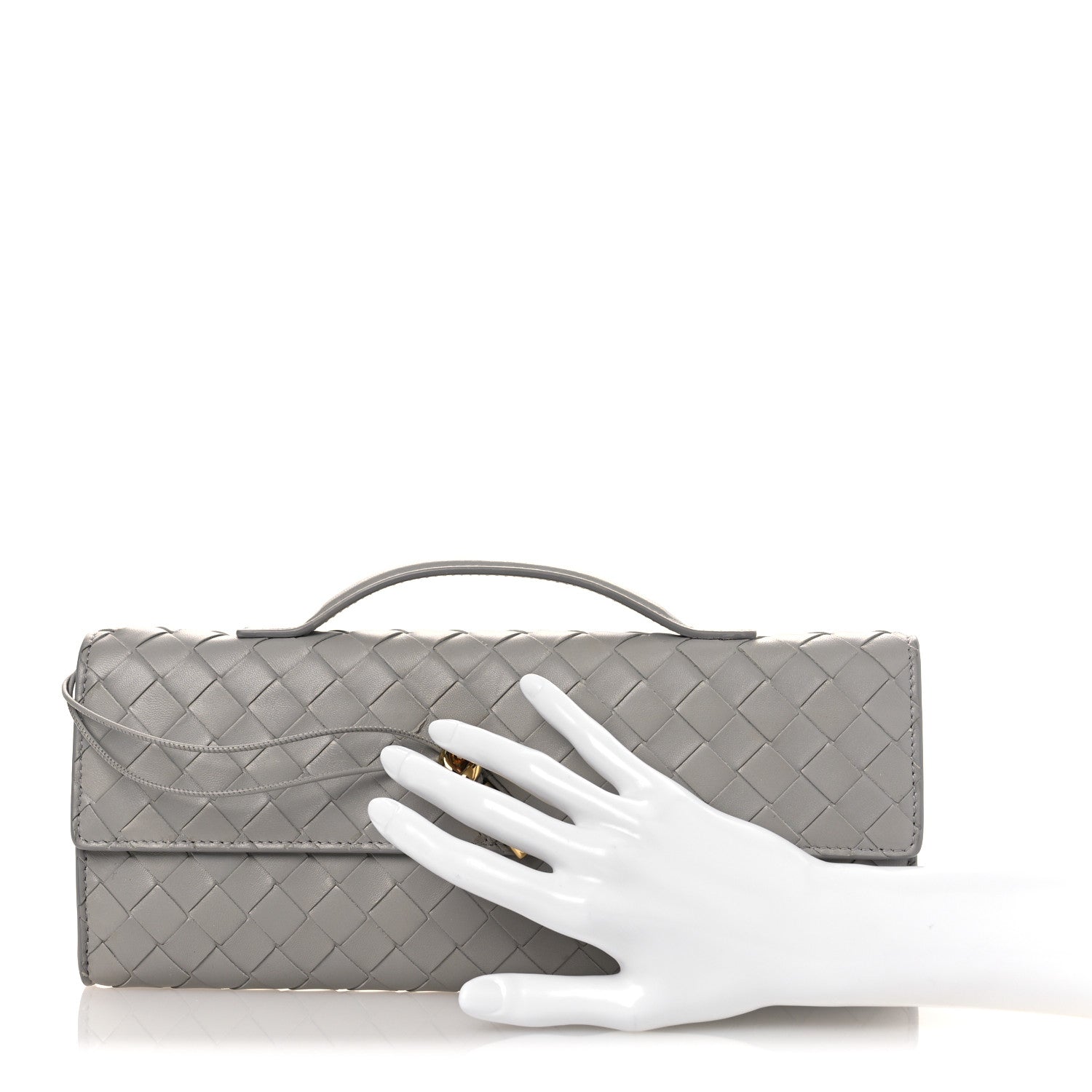 Bottega Veneta Nappa Intrecciato Long Andiamo Top Handle Clutch Sterling 1 of 13