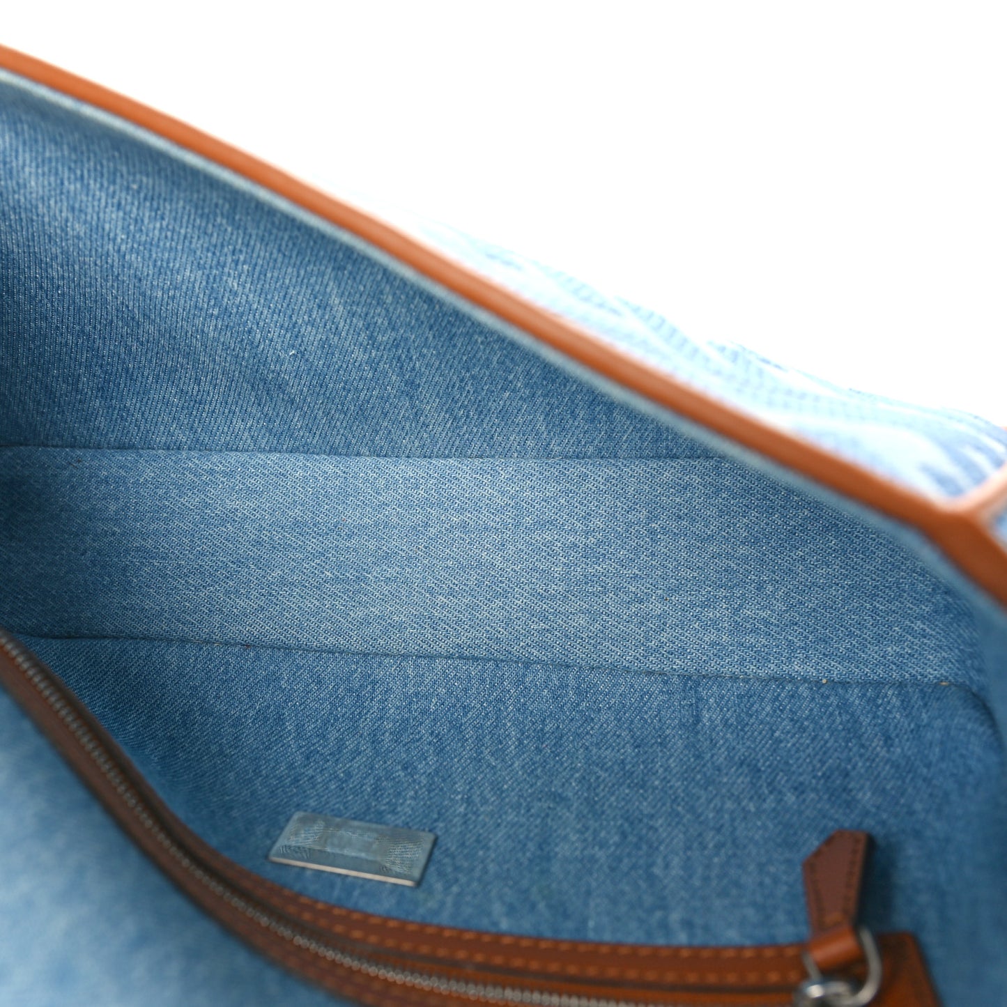 Denim Vitello King FF Embroidered Baguette Denim Chiaro Brandy