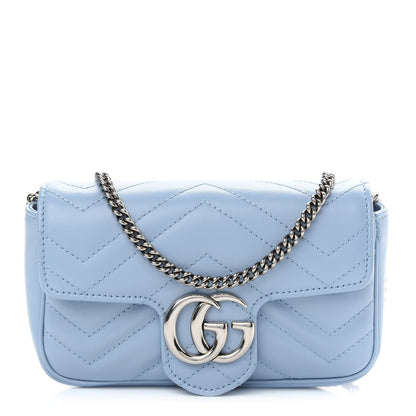 Gucci Calfskin Matelasse Super Mini GG Marmont Shoulder Bag Porcelain Light Blue 1 of 9