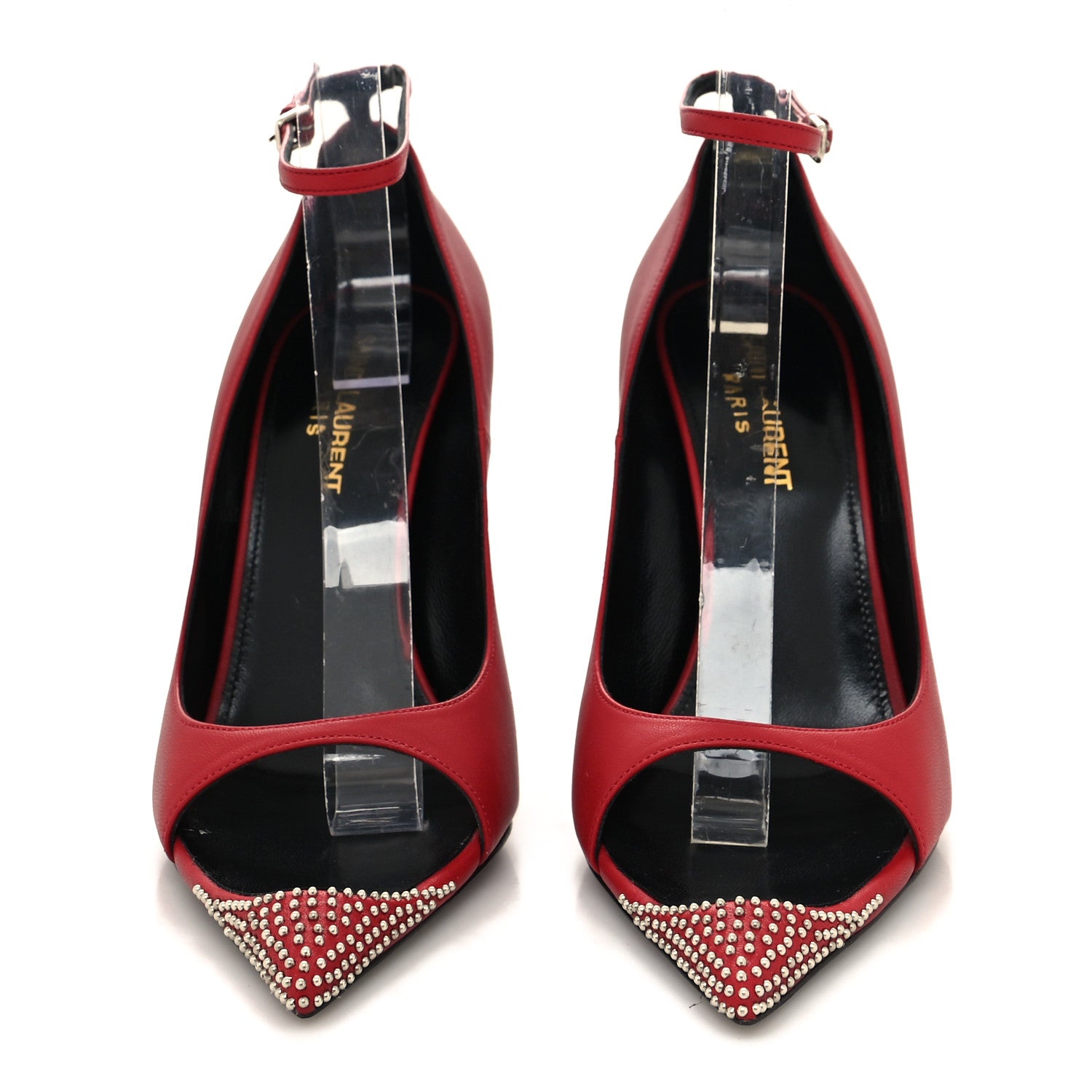 Saint Laurent Nappa Studded Palace 105 Open Toe Pumps 37 Rouge Eros 2 of 8