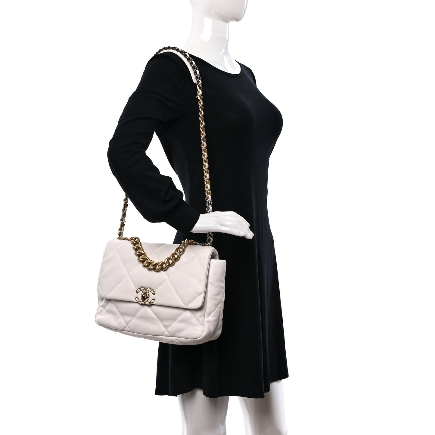 Goatskin Quilted Large Chanel 19 Flap White