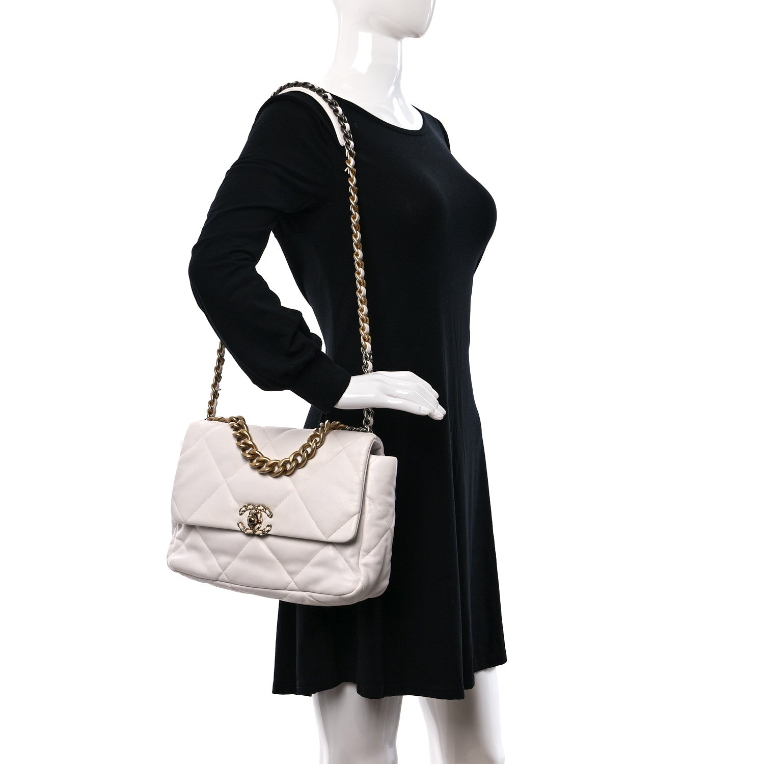 Chanel Goatskin Quilted Large Chanel 19 Flap White 2 of 9