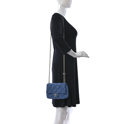 Chanel Denim Quilted Camellia Sweetheart Mini Flap Blue 2 of 9