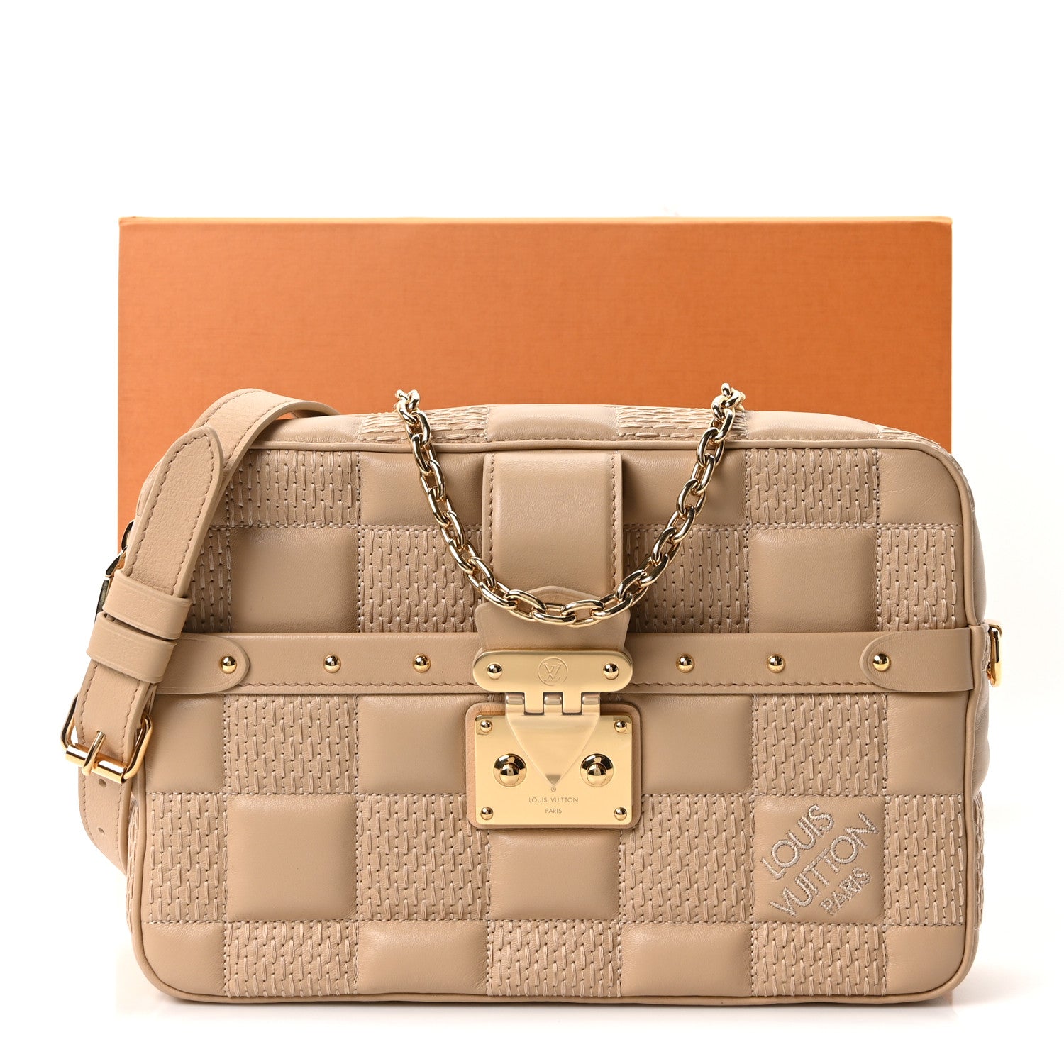 Louis Vuitton Lambskin Damier Quilt Troca MM Cashmere Beige 9 of 9