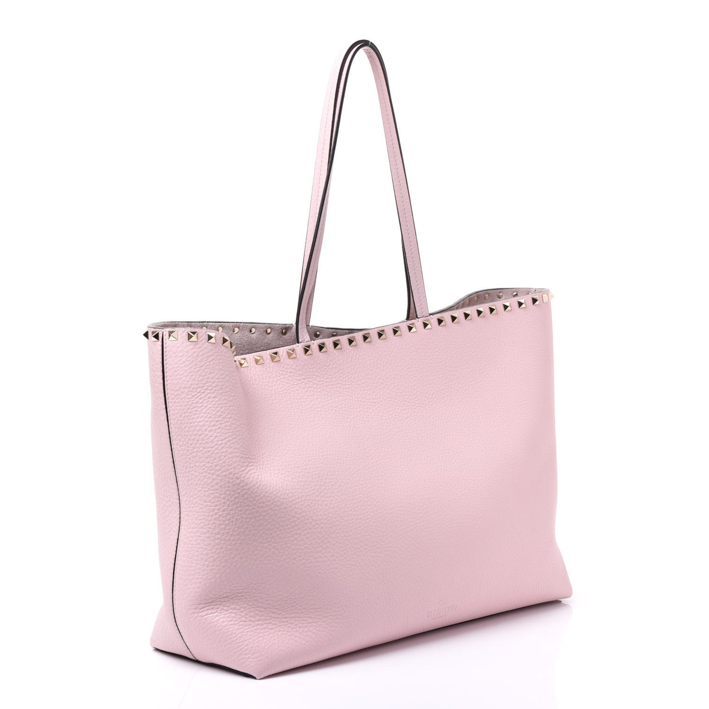 Grained Calfskin Rockstud Shoulder Tote Rose Quartz