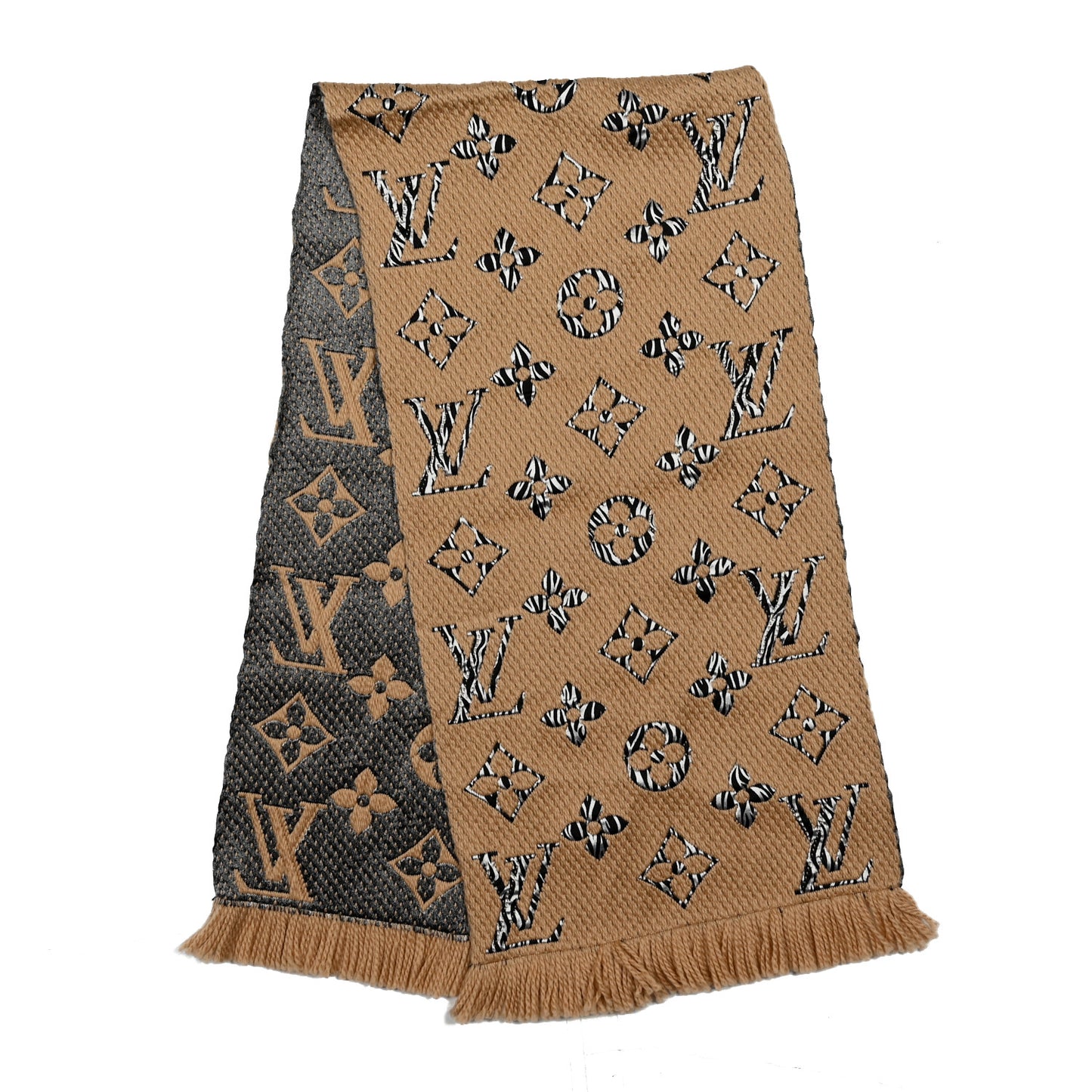Wool Silk Monogram Giant Jungle Logomania Shine Scarf Beige
