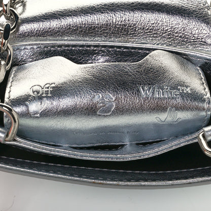 Off-White Calfskin Metallic Small Binder Clip Crossbody Silver 5 of 10