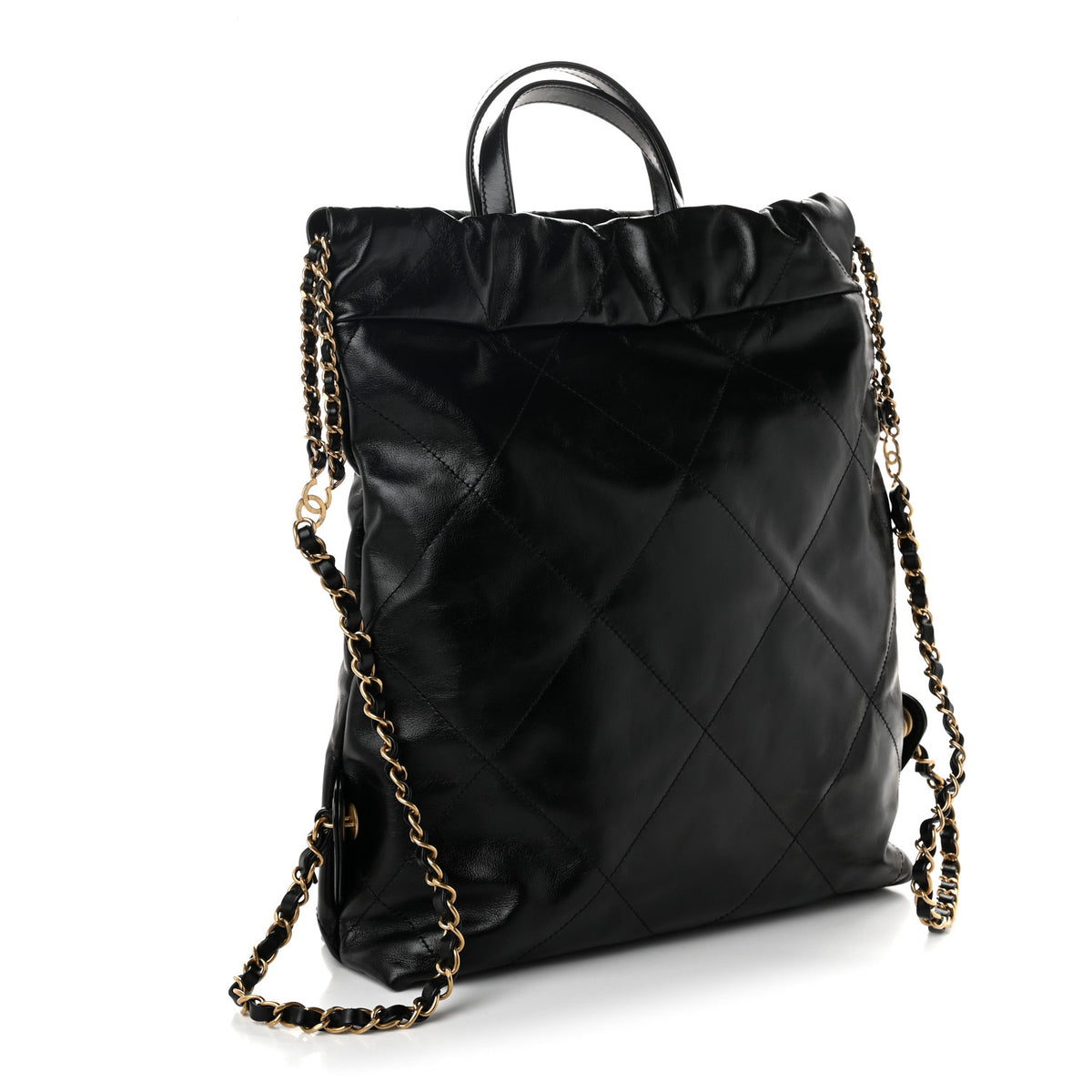 Shiny Calfskin Quilted Chanel 22 Backpack Black
