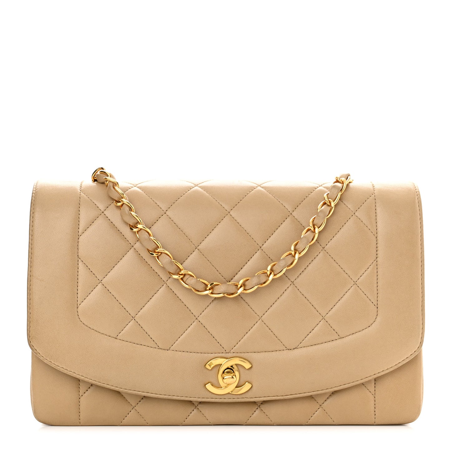 Lambskin Quilted Medium Single Flap Beige