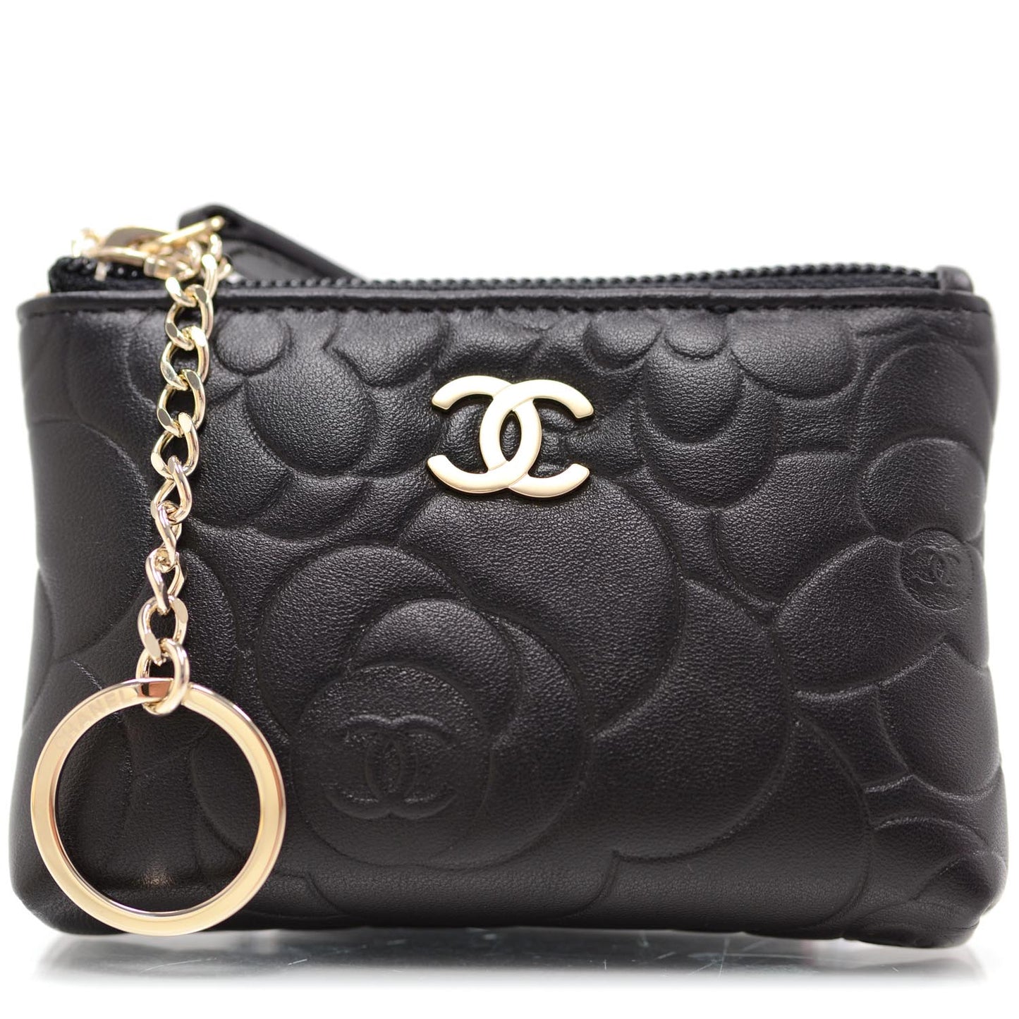 Camellia Embossed Key Holder Case Black