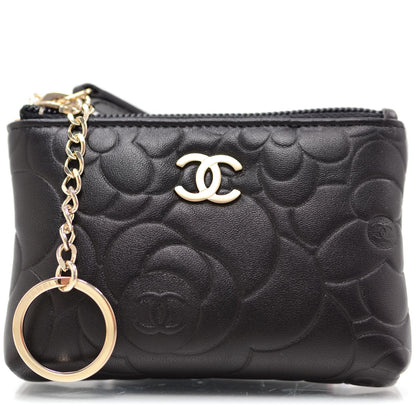 Chanel Camellia Embossed Key Holder Case Black 1 of 10