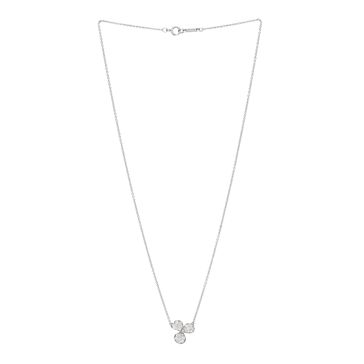 Platinum Diamond Paper Flowers Pave Pendant Necklace