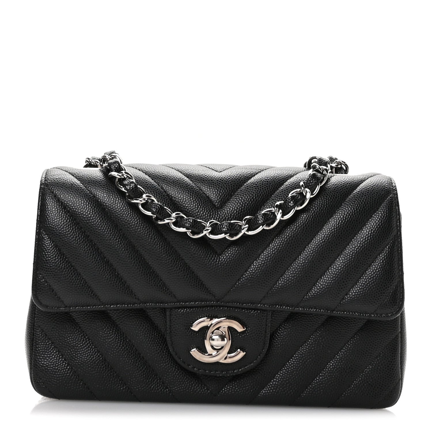Chanel Caviar Chevron Quilted Mini Rectangular Flap Black 1 of 11