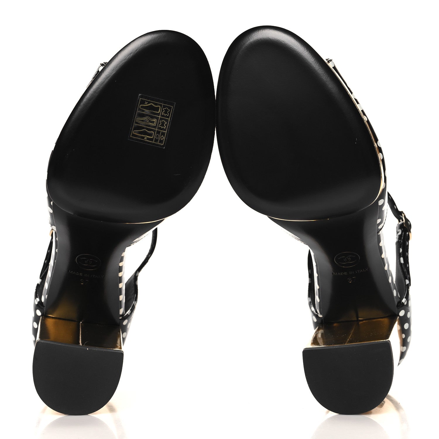 Chanel Printed Calfskin Polka Dot CC Platform Sandals 37 Black White 6 of 9