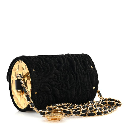 Chanel Velvet Camellia Embossed Jewel Belt Card Holder With Chain Black 3 of 10