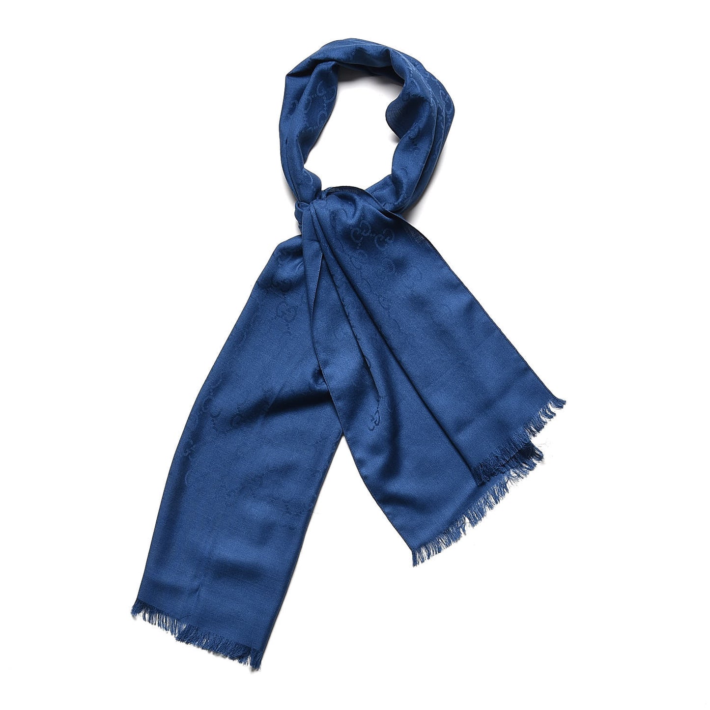 Wool Silk Jacquard Monogram Scarf Blue