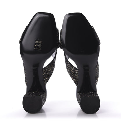 Saint Laurent Glitter LouLou 70 Mule Sandals 37 Black Gold 5 of 10