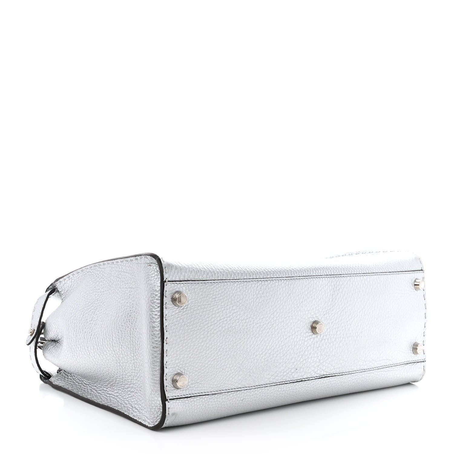 Fendi Metallic Cuoio Romano Selleria Metal Stitch Large Mens Peekaboo Iconic Essential Satchel Silver 4 of 14