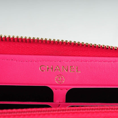 Chanel Lambskin Quilted Large Gusset Zip Around Wallet Pink 7 of 8