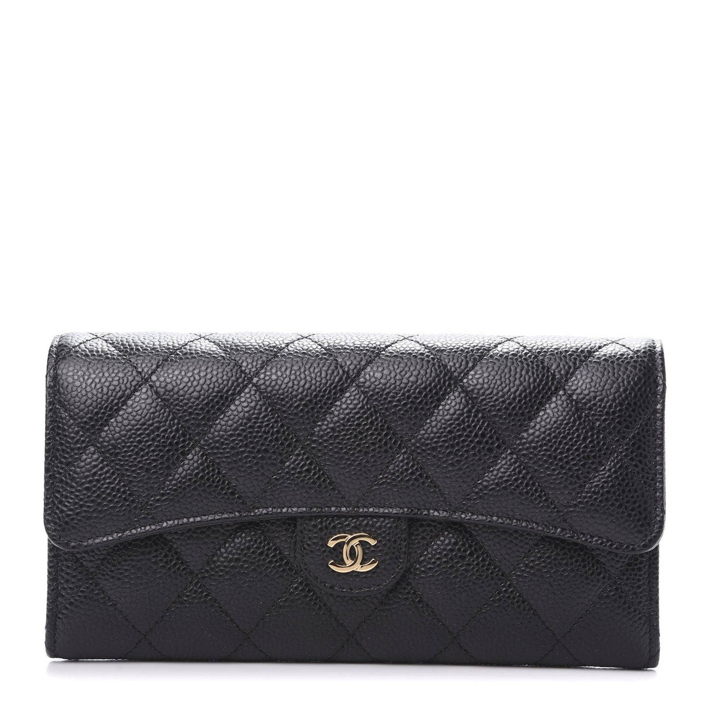 Caviar Quilted Large Gusset Flap Wallet Black