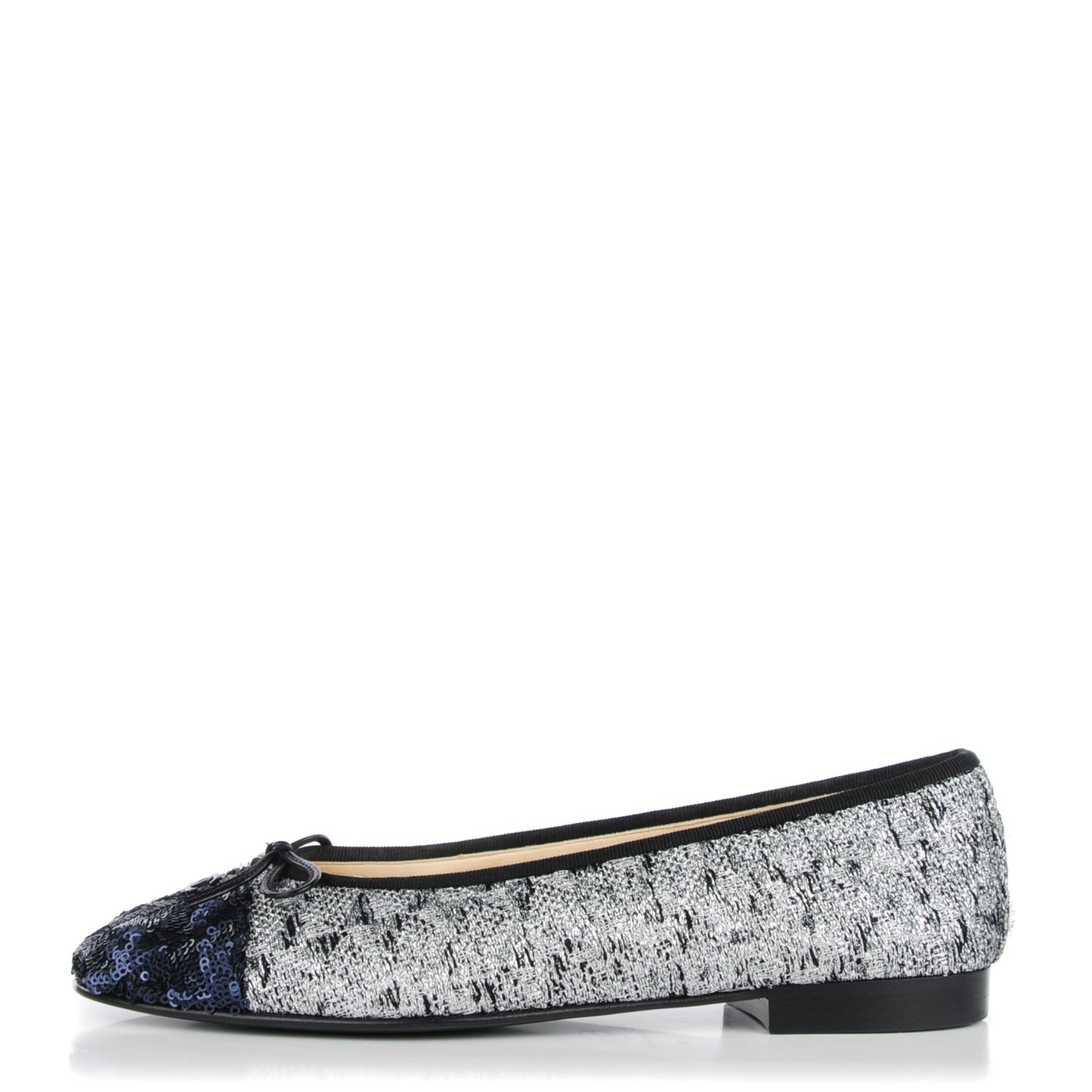 Tweed Sequin Cap Toe Ballerina Flats 40 Black Blue