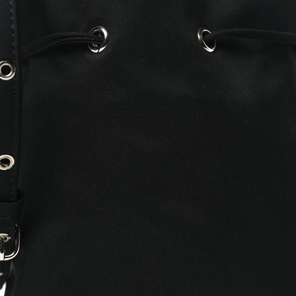Balenciaga Recycled Sport Nylon Logo Embroidered Wheel Drawstring Bucket Bag Black White 8 of 10