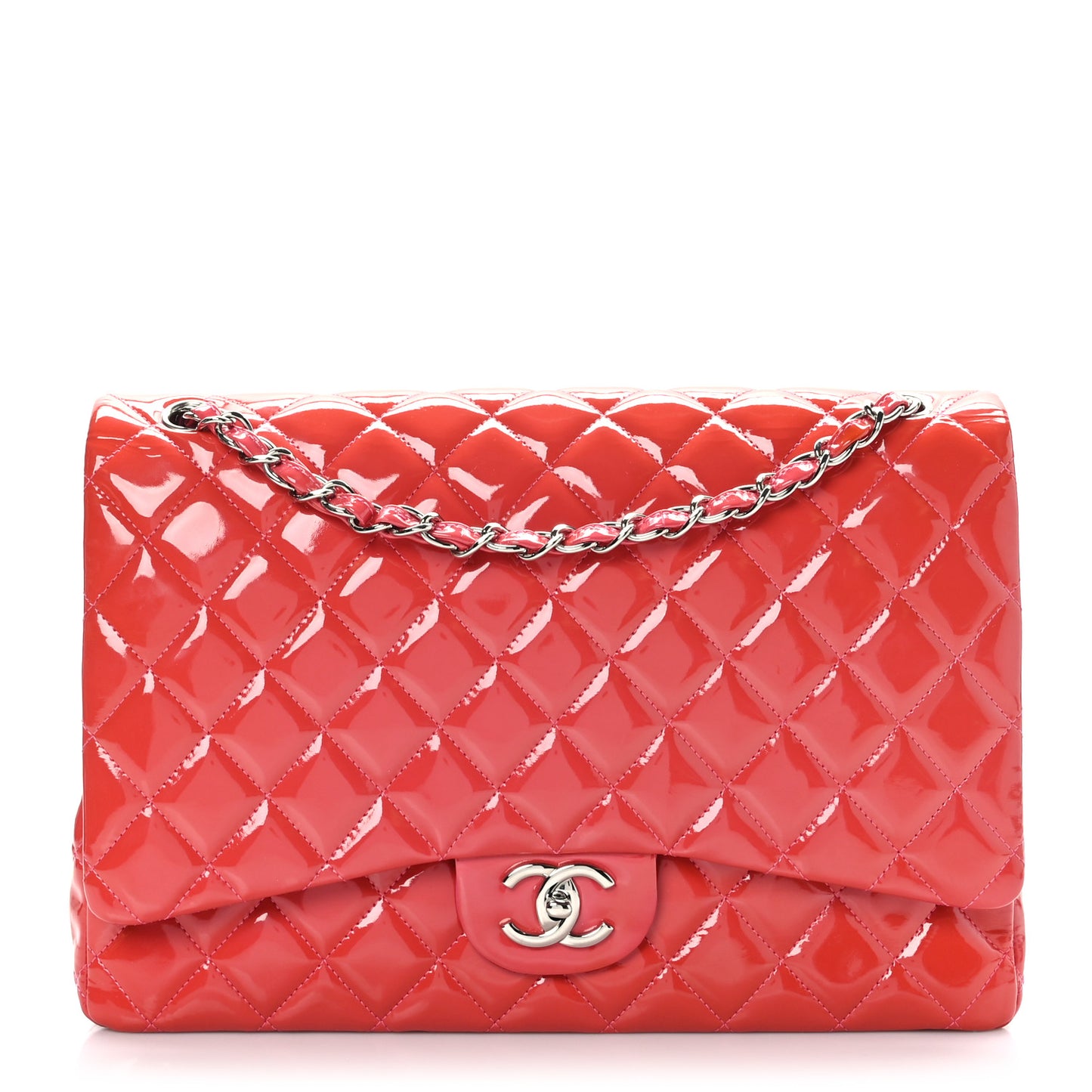 Patent Maxi Quilted Double Flap Dark Pink