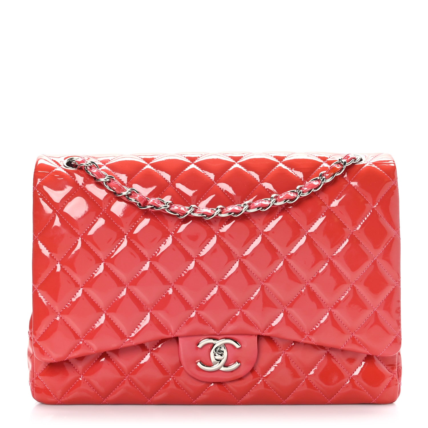 Chanel Patent Maxi Quilted Double Flap Dark Pink 1 of 9