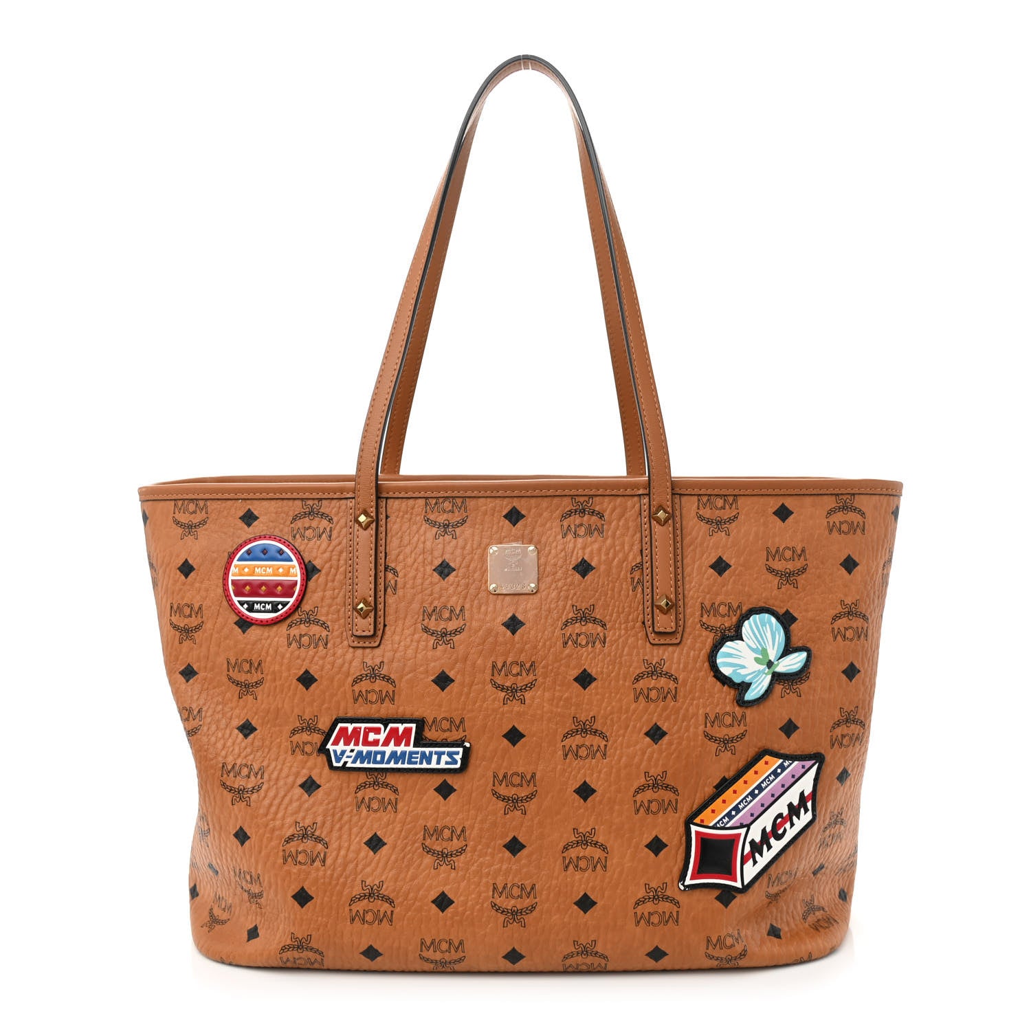 MCM Visetos Medium Anya Essential Victory Patch Shopper Tote Cognac 3 of 12