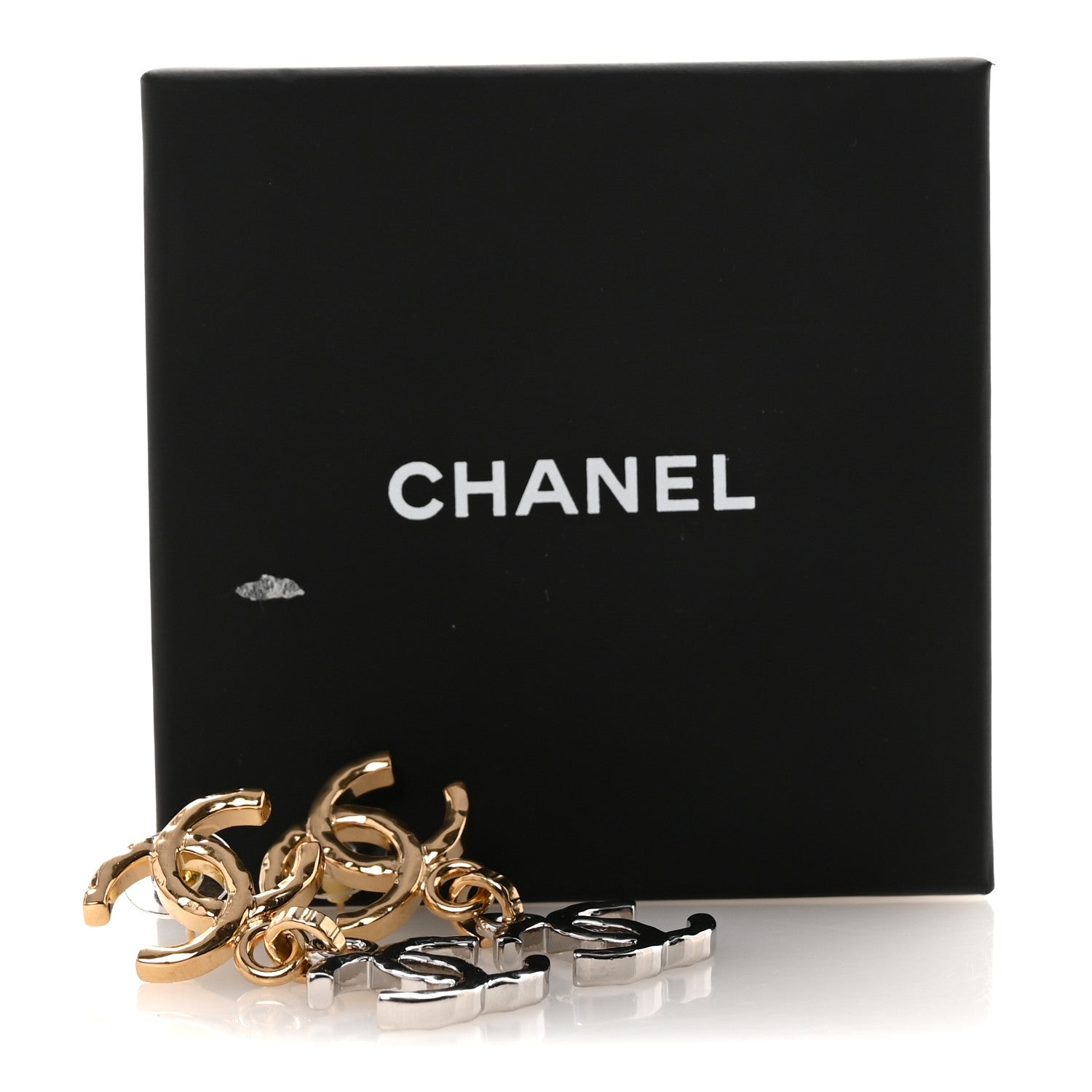 Chanel Metal CC Pendant Drop Earrings Gold Silver 5 of 5