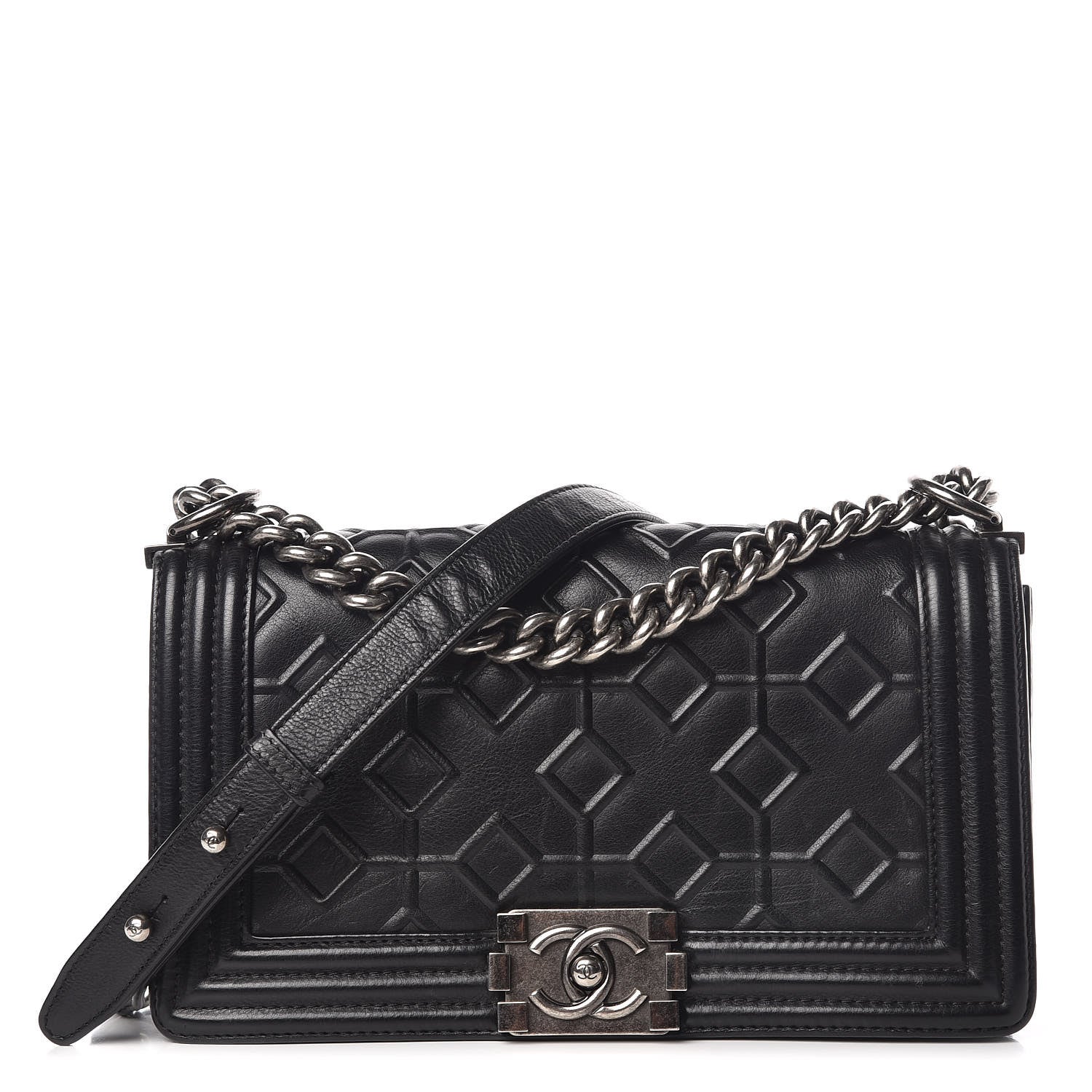 Chanel Calfskin Crystal Embossed Medium Boy Flap Black 1 of 11