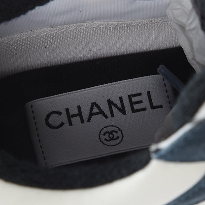 Chanel Nylon Calfskin Suede CC Womens Sneakers 38 Navy White Orange 5 of 9
