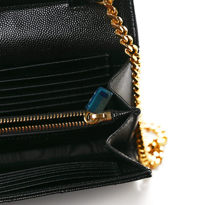 Saint Laurent Grain De Poudre Matelasse Chevron Monogram Chain Wallet Black 10 of 12
