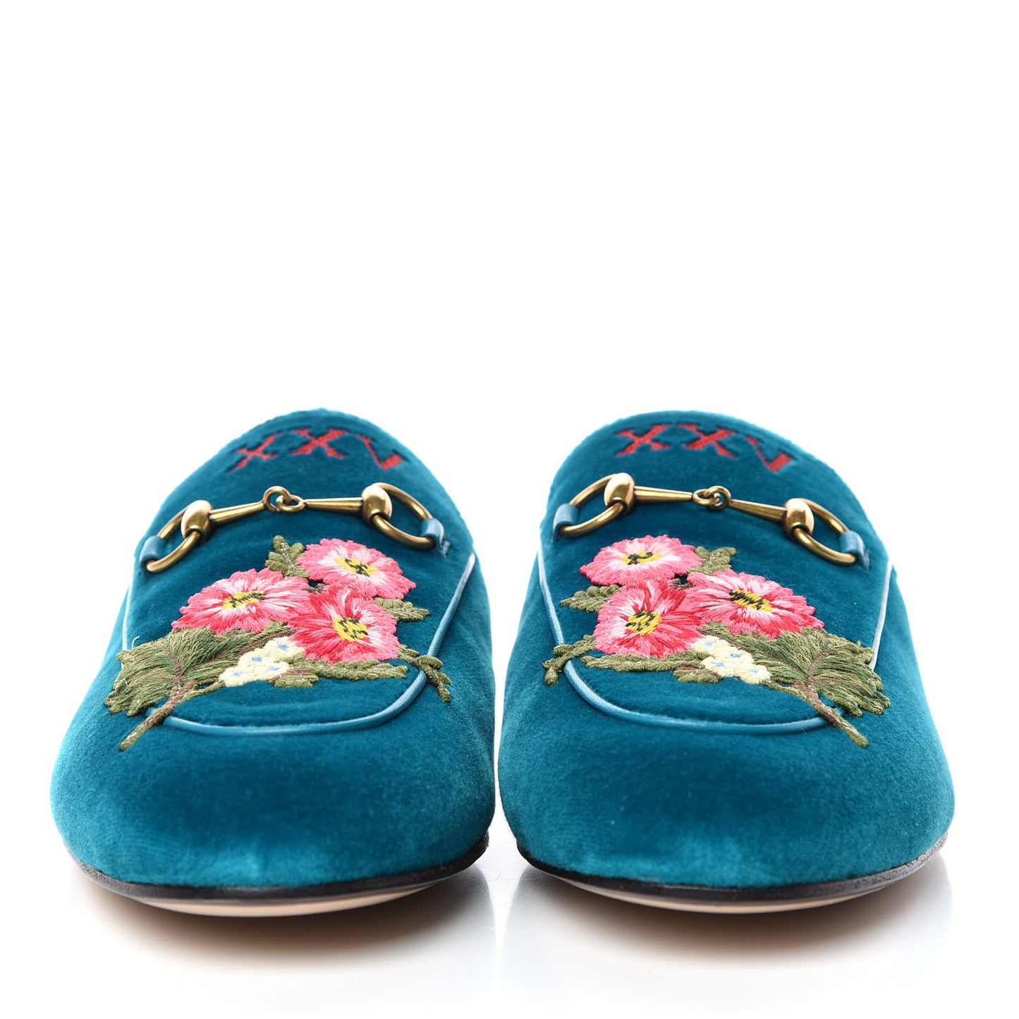 Velvet Floral Embroidered Womens Princetown Slippers 38.5 Pavone