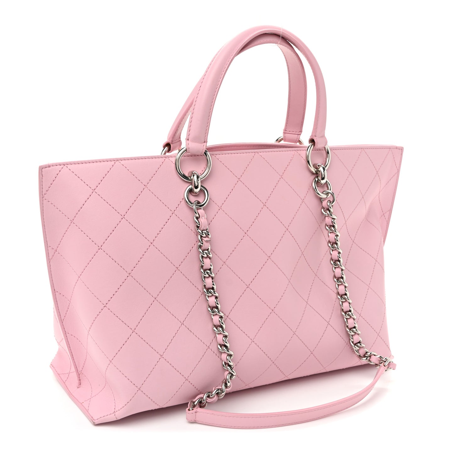 Calfskin Stitch Medium Ring My Bag Shopping Tote  Pink