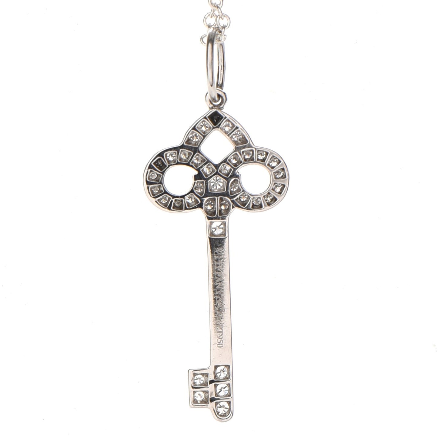 Platinum Diamond .12ct Fleur De Lis Key Pendant Necklace