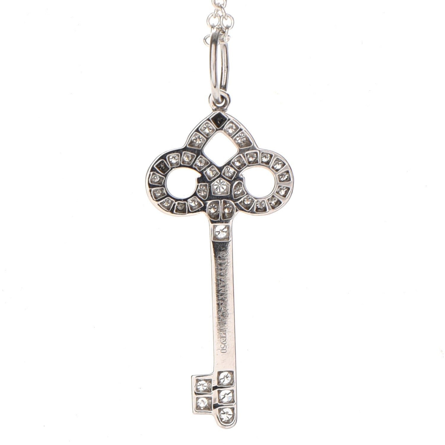 Tiffany Platinum Diamond .12ct Fleur De Lis Key Pendant Necklace 4 of 7