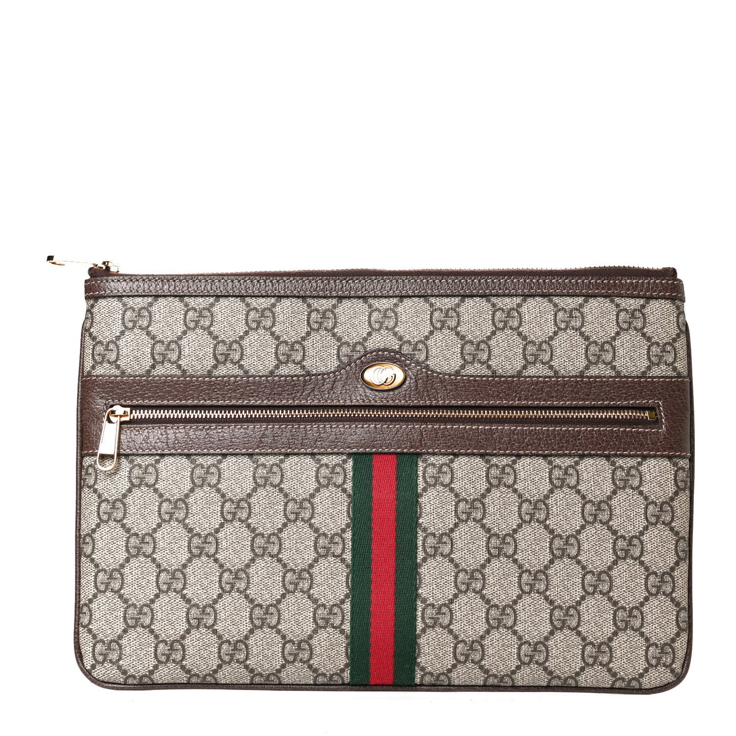 GG Supreme Monogram Large Ophidia Pouch Clutch Brown