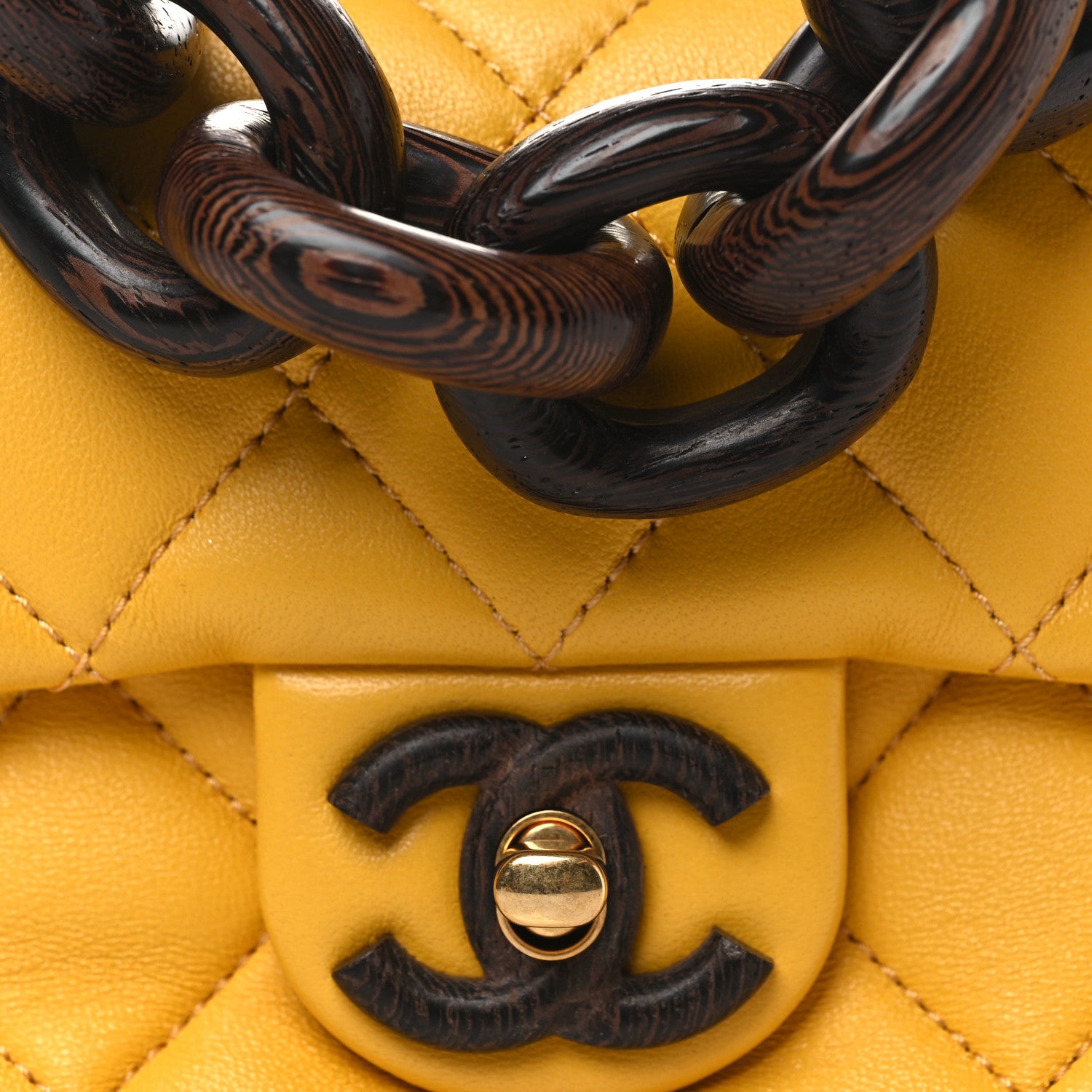 Chanel Lambskin Wenge Quilted Mini Fashion Wood Square Flap Yellow