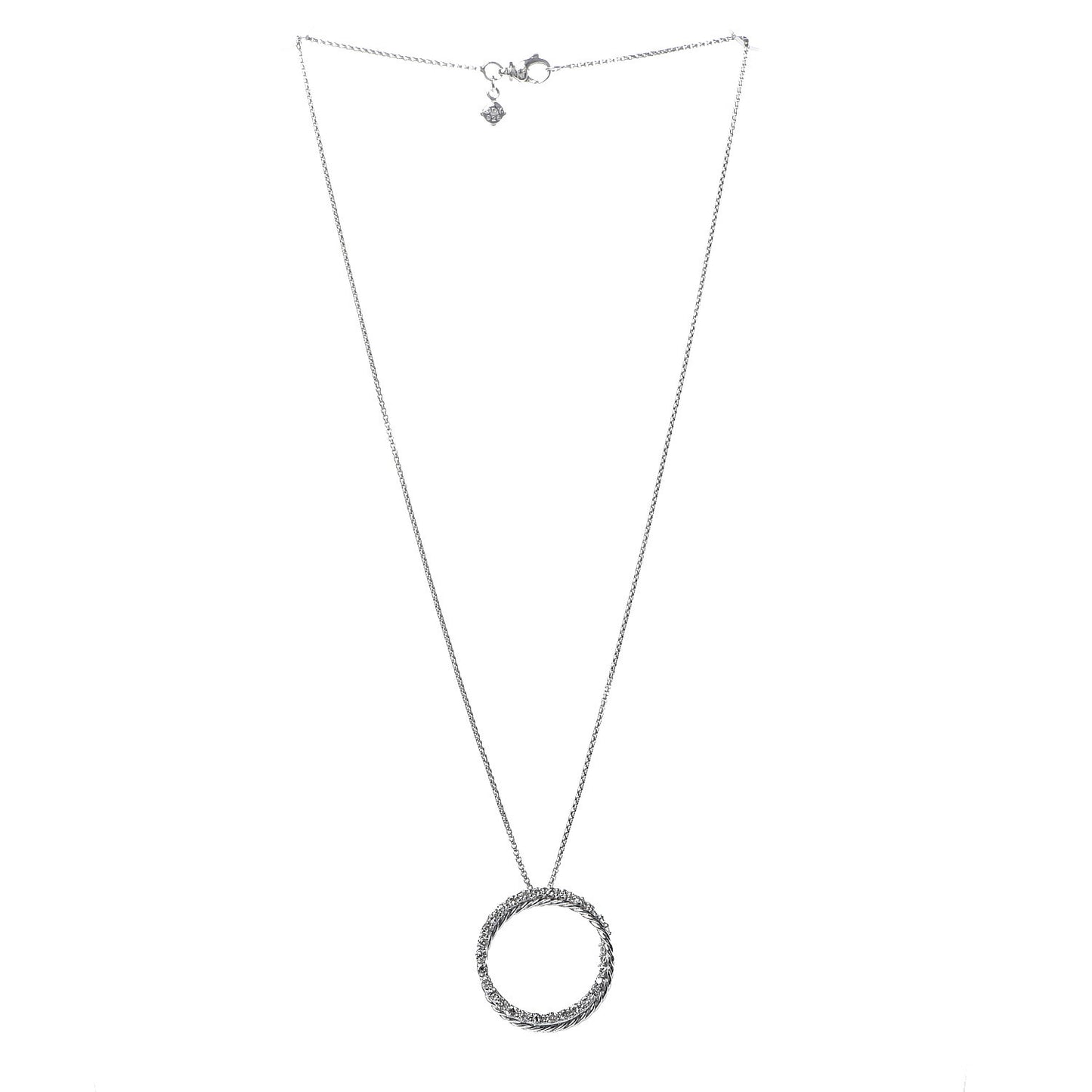Sterling Silver Diamond Crossover Circle Pendant Necklace